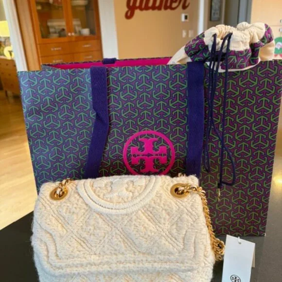 Tory Burch Fleming Soft Boucle Small Convertible Shoulder Bag, New Cream - Picture 2 of 14